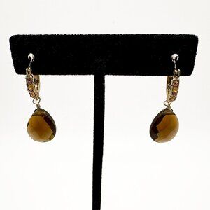 Vintage 1990s Liz Claiborne Earrings Warm Brown Crystal with Rhinestones